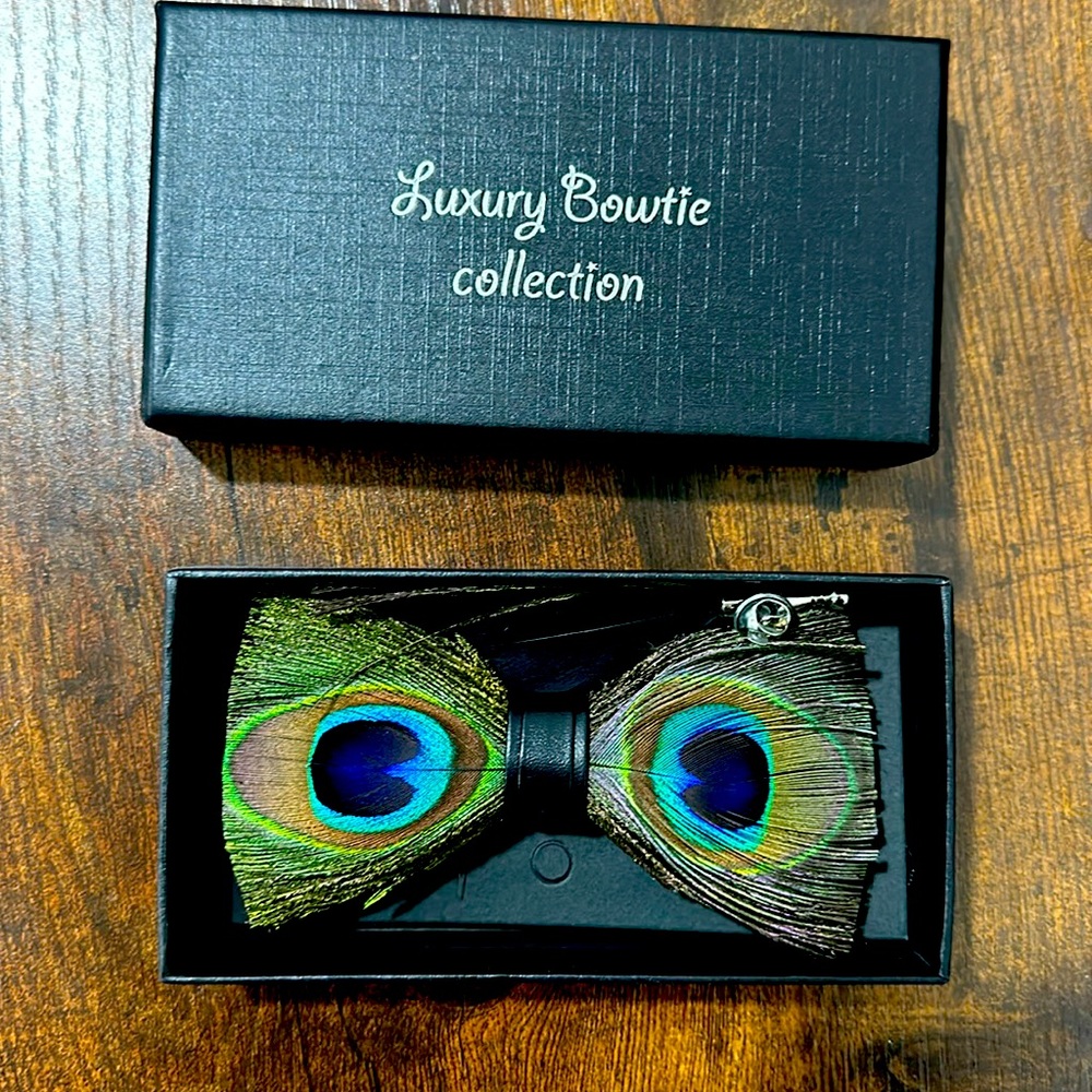 Luxury bowtie collection with peacock feathers